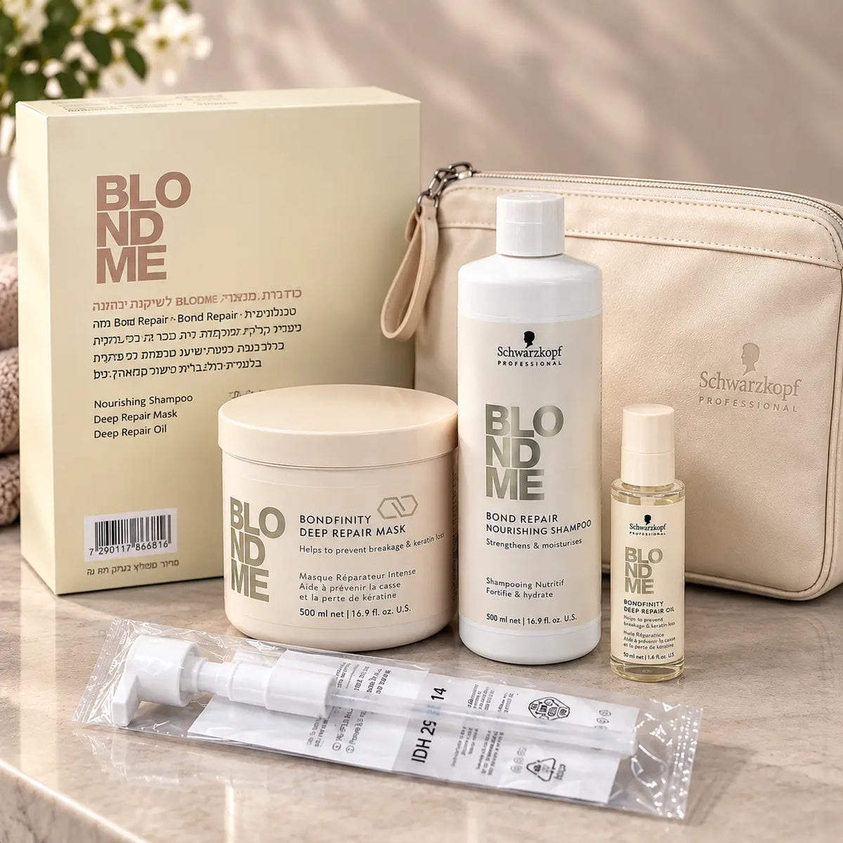 Schwarzkopf Professional BLONDME | ערכת שיקום מקצועית לשיער בלונדיני – Shampoo, Mask & Oil